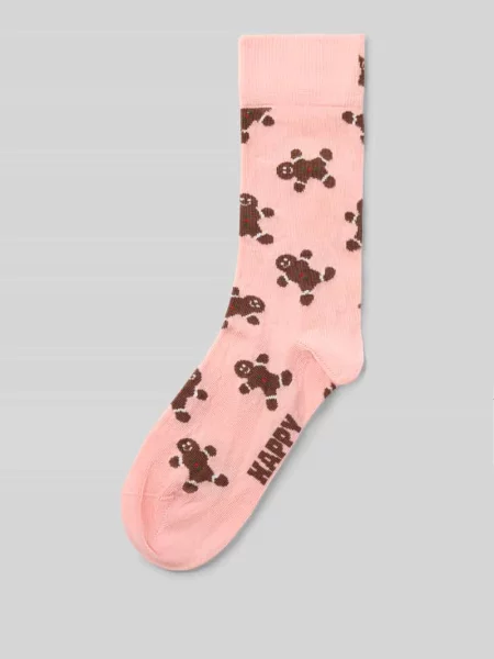 Skarpety z elastycznej mieszanki bawełny model Gingerbread Man' Happy Socks różowe