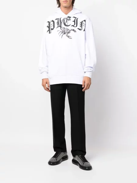 Hanorac cu glugă Philipp Plein cu imagine alb