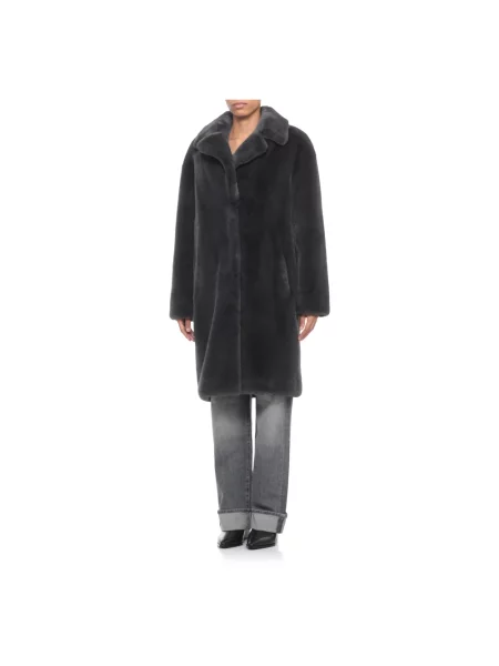 STAND STUDIO Płaszcze Kobieta M Sztuczne futro Faux Fur Coat szary