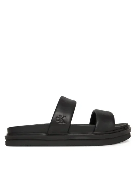 Papucs Calvin Klein Jeans Flat Molded Doublebar Sandal Lth fekete