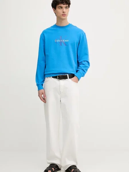 Calvin Klein Jeans pulover bombažen modra