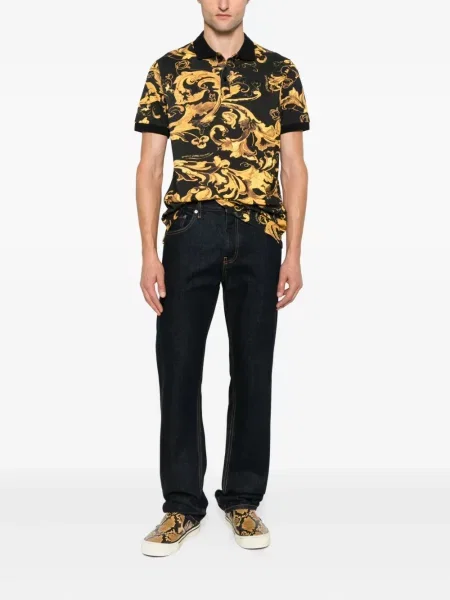 Поло тениска Versace Jeans Couture с принт черно