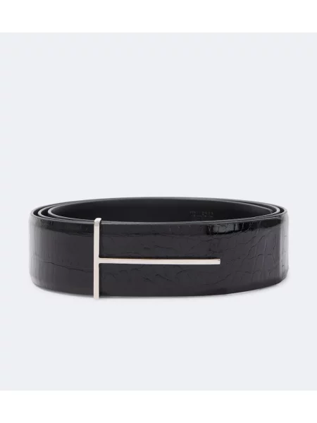 Cu centură curea Tom Ford din piele de lac negru
