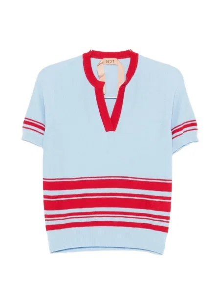 Top N°21 cu dungi cu decolteu în V albastru