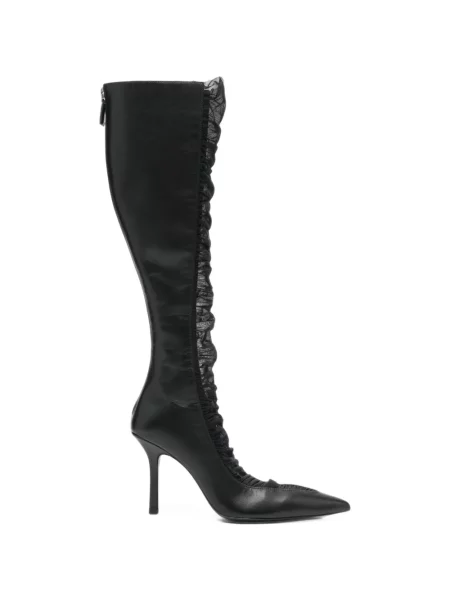 Botine Patrizia Pepe din piele cu volane negru