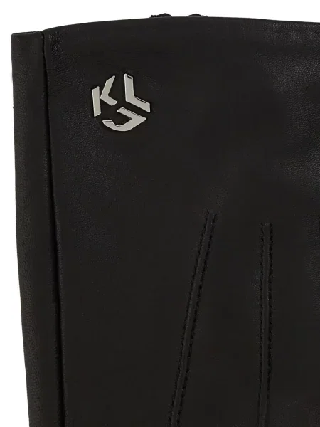 Mănuși Karl Lagerfeld Jeans din piele cu autograf negru