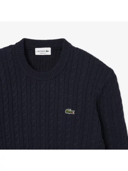 Lacoste Sweter Warkoczowy granatowy
