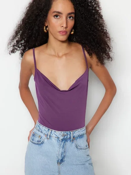 Gulerat body Trendyol tricotate cu bretele violet