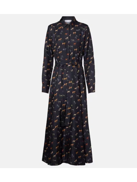 Rochie tip cămașă Gabriela Hearst de mătase de costum albastru