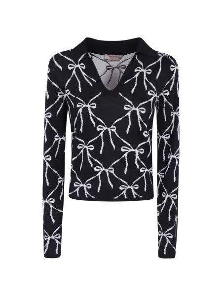 Pulover Twinset cu funde cu decolteu în V negru