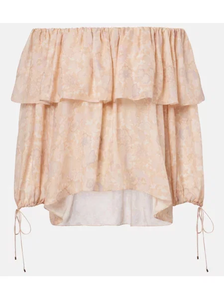 Top Chloé de mătase cu model floral roz