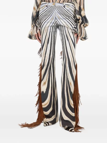 Ζεβρε παντελόνι Roberto Cavalli με κρόσσια