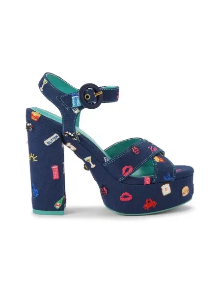 Kurt Geiger London sandały na wysokim Embroidery Platform Navy Canvas niebieskie