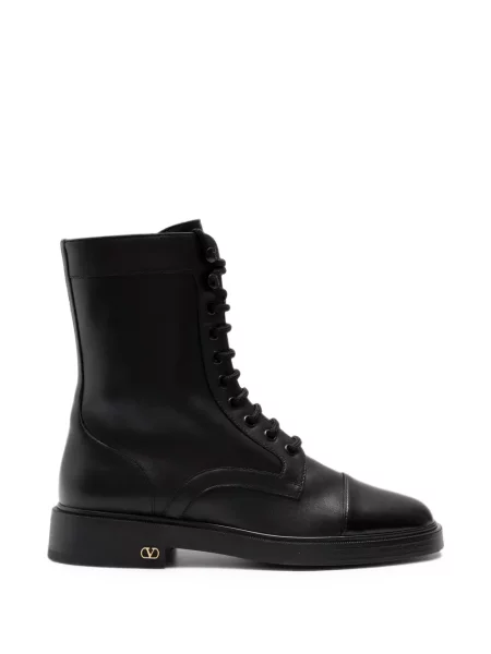Botine Valentino Garavani cu șireturi din dantelă negru