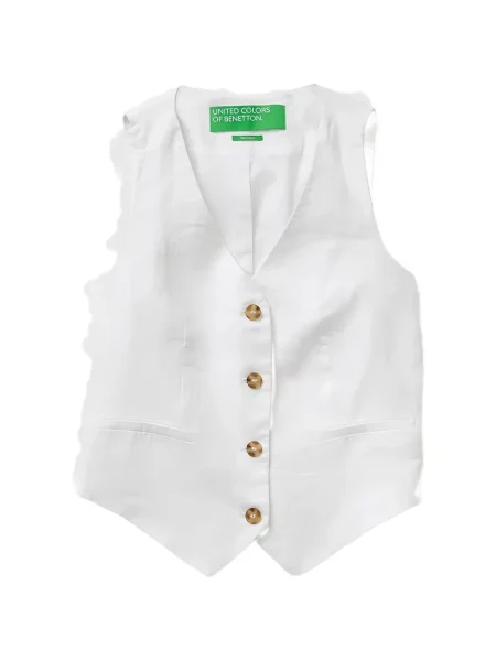 Vestă Benetton de in cu decolteu în V alb