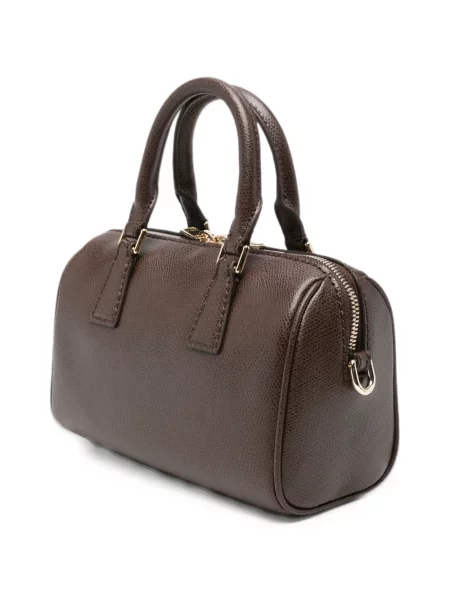 Geantă shopper Furla din piele cu autograf maro