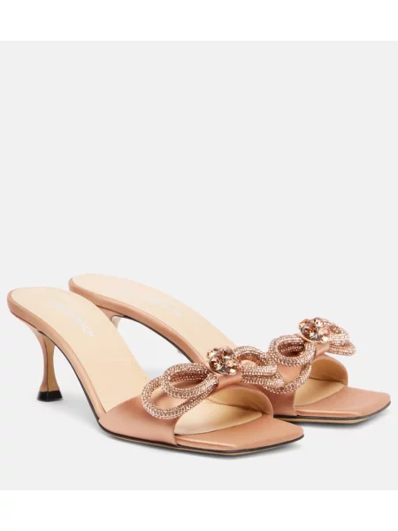 Papuci tip mules Mach & Mach cu funde din satin maro