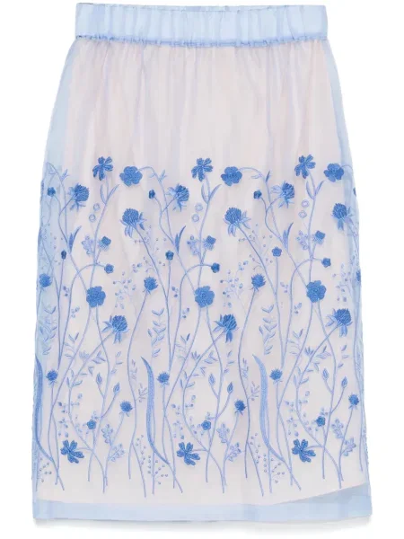 Fustă midi P.a.r.o.s.h. cu broderie cu model floral până la genunchi albastru