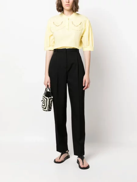 Vilnonės plisuoti kelnės Tory Burch juoda