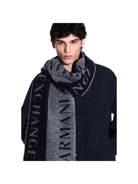 Armani Exchange szalik z wełną granatowa