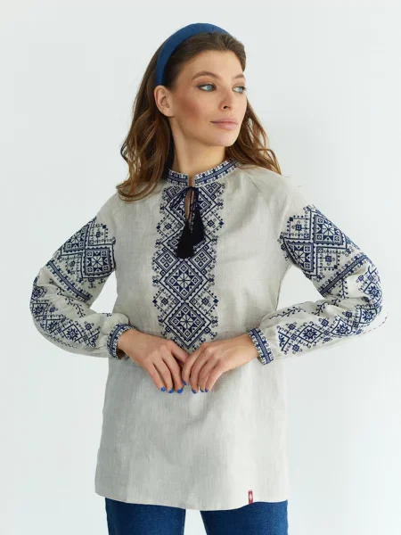 Лляна Вишита сорочка Folk Moda сірий