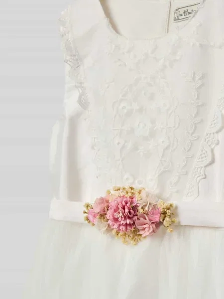 Sukienka z kwiatowym obszyciem Une Hautre Couture biała