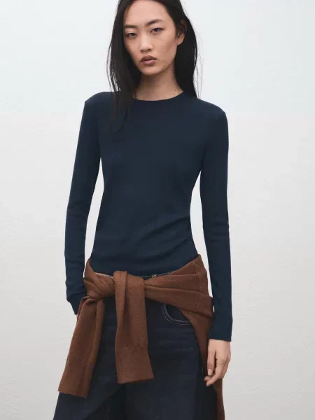 Лонгслів MANGO темно-синій поліестер/віскоза синій