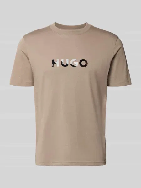 Krój regular fit t-shirt z czystej bawełny model DUMEO' Hugo beżowa