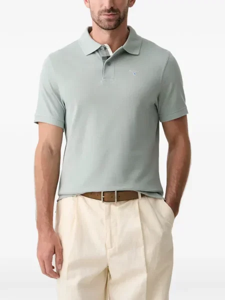 Tricou polo Barbour cu broderie în carouri verde