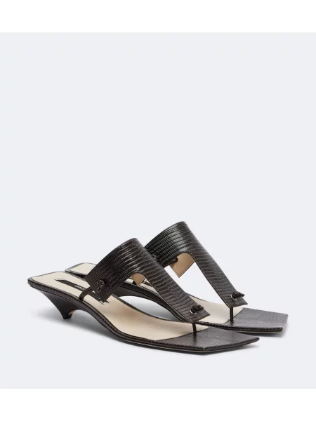 Papuci tip mules Christen din piele cu model piele de șarpe maro