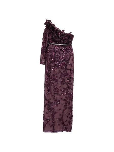 Rochie Saiid Kobeisy cu broderie din tul cu un umăr gol violet