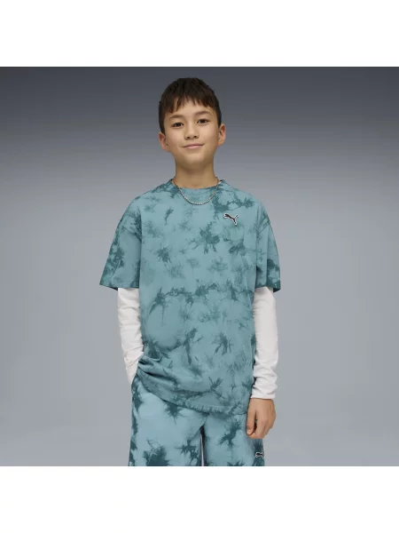 PUMA Młodzieżowa luźna koszulka Essentials z efektem tie-dye Odzież zielony