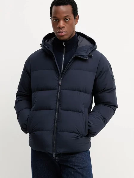 Péřová bunda Tommy Hilfiger tmavomodrá zimní