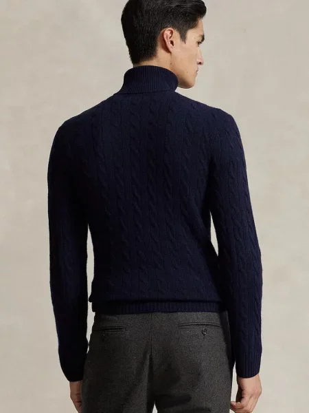 Вовняний светр Polo Ralph Lauren легкий гольф синій