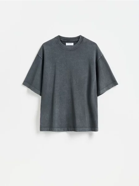 Reserved Tricou loose cu efect prespălat gri-închis gri