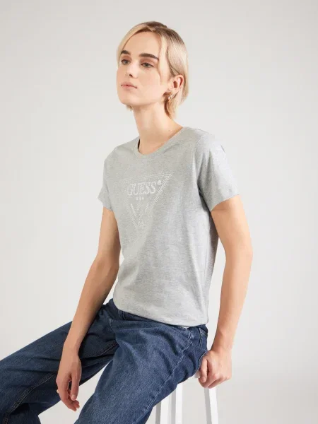 GUESS Tricou gri amestecat / transparent alb