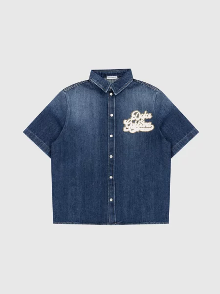 Дитяча джинсова сорочка з нашивкою логотипа Dolce&gabbana синя
