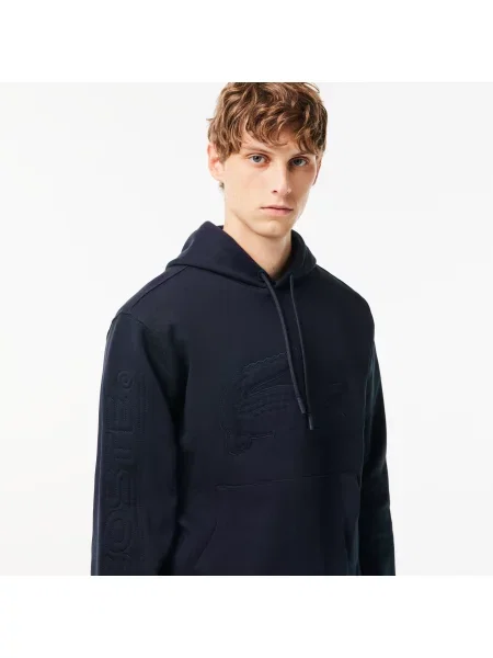 Lacoste Bluza Z Kapturem Z Nadrukiem Relaxed Fit czarna