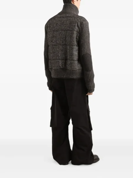 Geacă bomber Dolce & Gabbana tricotate cu model herringbone gri