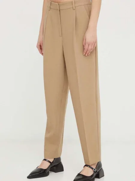 Bruuns Bazaar spodnie dopasowane high waist beżowy