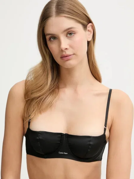 Сутиен Calvin Klein Underwear от сатен с изчистен дизайн черно