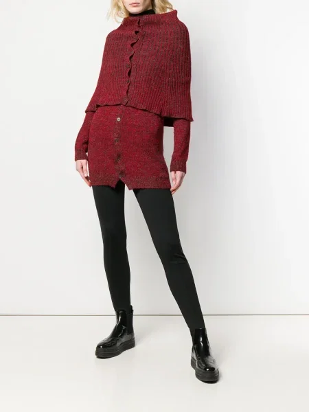 Žebrovaný kardigan Yohji Yamamoto Pre-owned s vysokým límcem červený
