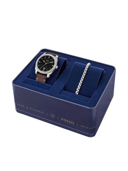 FOSSIL Analógové hodinky MACHINE / tmavosivá / strieborná hnedá