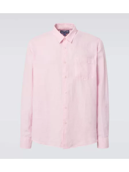 Vilebrequin Lněná Košile Slim Fit světle růžová