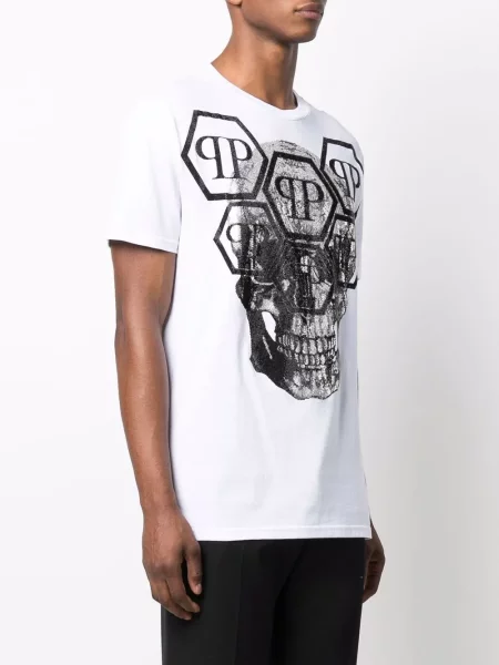Křišťálové tričko Philipp Plein bílé