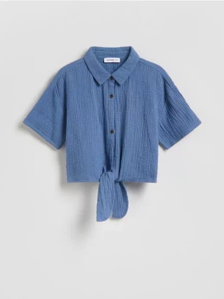 Reserved Муслінова сорочка з зав’язкою гіацинтовий 