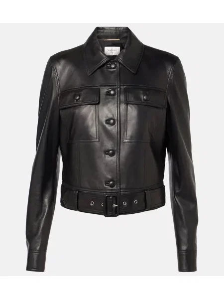 Kurtka skórzana Saint Laurent o krotszym kroju czarna