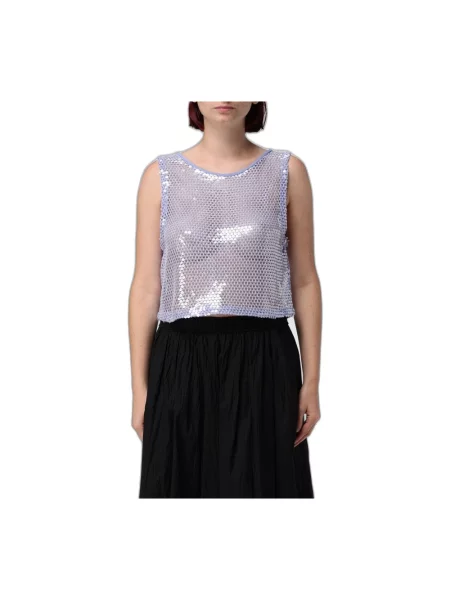 Dzianinowy top Emporio Armani z cekinami fioletowy