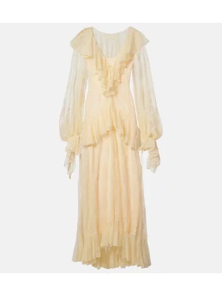 Rochie maxi De La Vali cu volane din dantelă alb