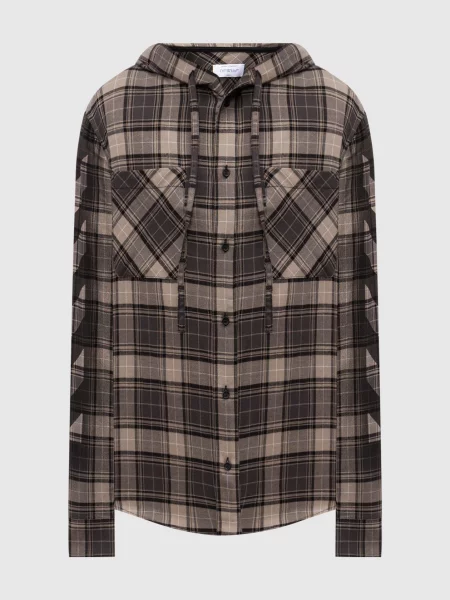 Клетчатая рубашка Off-white с капюшоном серая